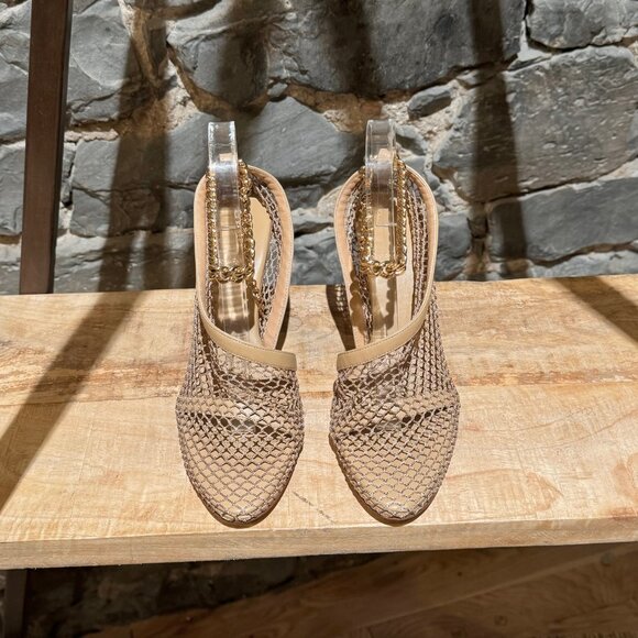 Bottega Veneta Beige Stretch Mesh Chain D'Orsay Pumps - Picture 3 of 9